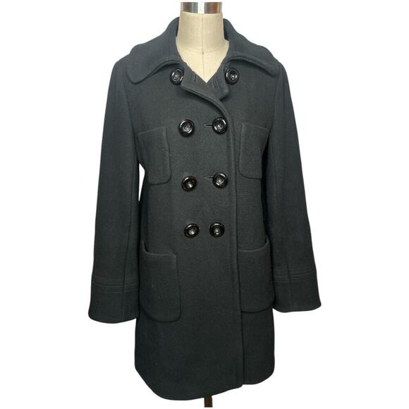 J. Crew Black Double Breasted Wool Coat Jacket Size 8 - Picture 1 of 5